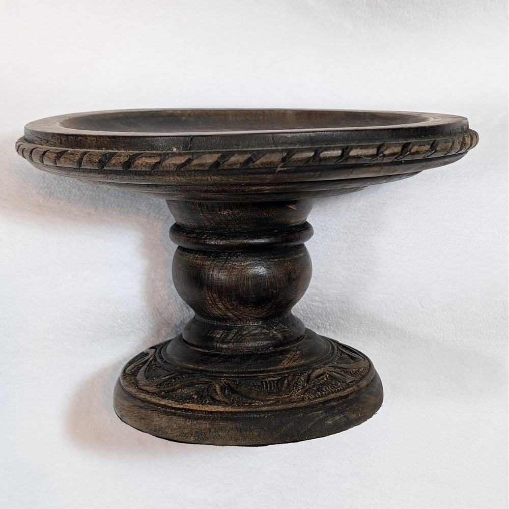 Fitz and Floyd Hand-Carved Wooden Serving Pedestal Cake Stand Decorative 6.75" - Picture 2 of 11